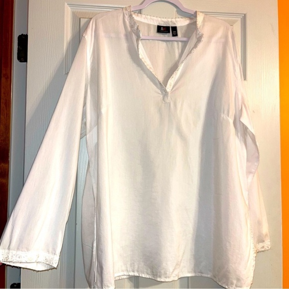 ALC AtLast & Company Beaded Trim Cotton Blend Tunic Blouse